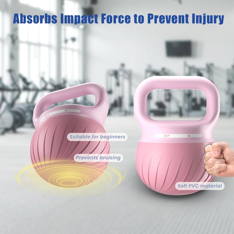 YYJO Soft Kettlebell - Shook Resistance Base Anti-Slip, Wide-Grip Handle 5/10/15 LBS Weights Strength and Safety for Women and Men Workout- Color Coded - Image 4